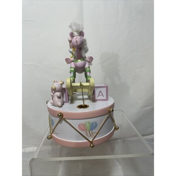 Babes In Toyland Music Box Pink With Blonde Girl Riding Rocking Horse NWOT Mint - Picture 4 of 13